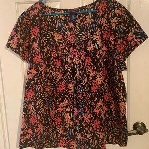 Basic Editions Black Short-Sleeve Floral Print Blouse